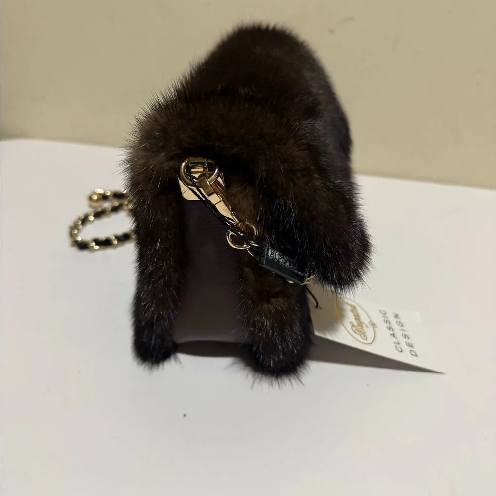 Elegant Black Fur Clutch with Chain Strap